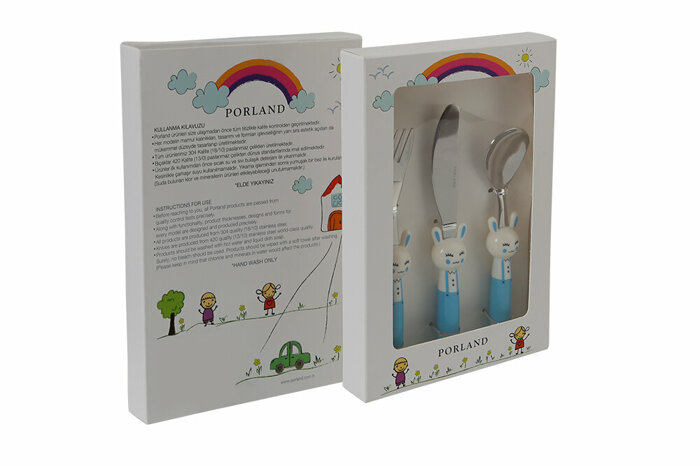 Mini Rabbit Mavi Çocuk Çatal Kaşık Bıçak Takımı 3 Parça