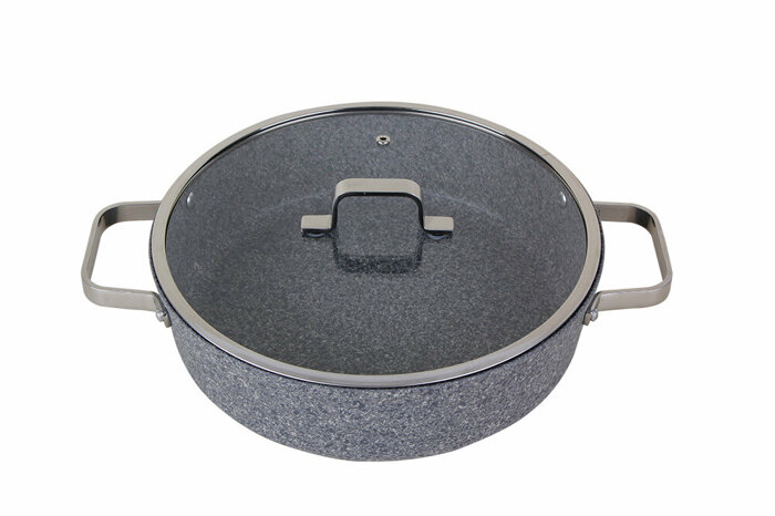 Bianco Gri Kapaklı Basık Tencere 28 cm