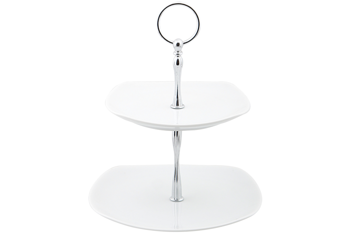 Square Beyaz Katlı Kurabiye Tabağı