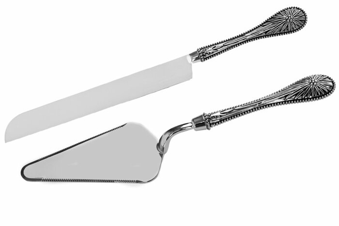 Gümüş Kaplama Çiçek Kek Servis Takımı 2 Parça