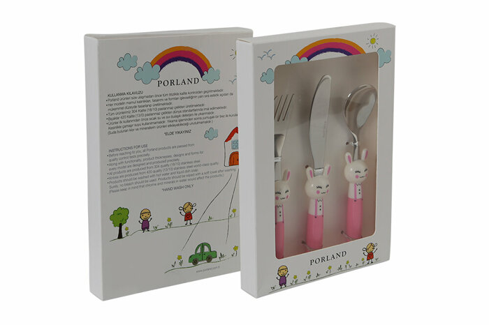 Mini Rabbit Pembe Çocuk Çatal Kaşık Bıçak Takımı 3 Parça